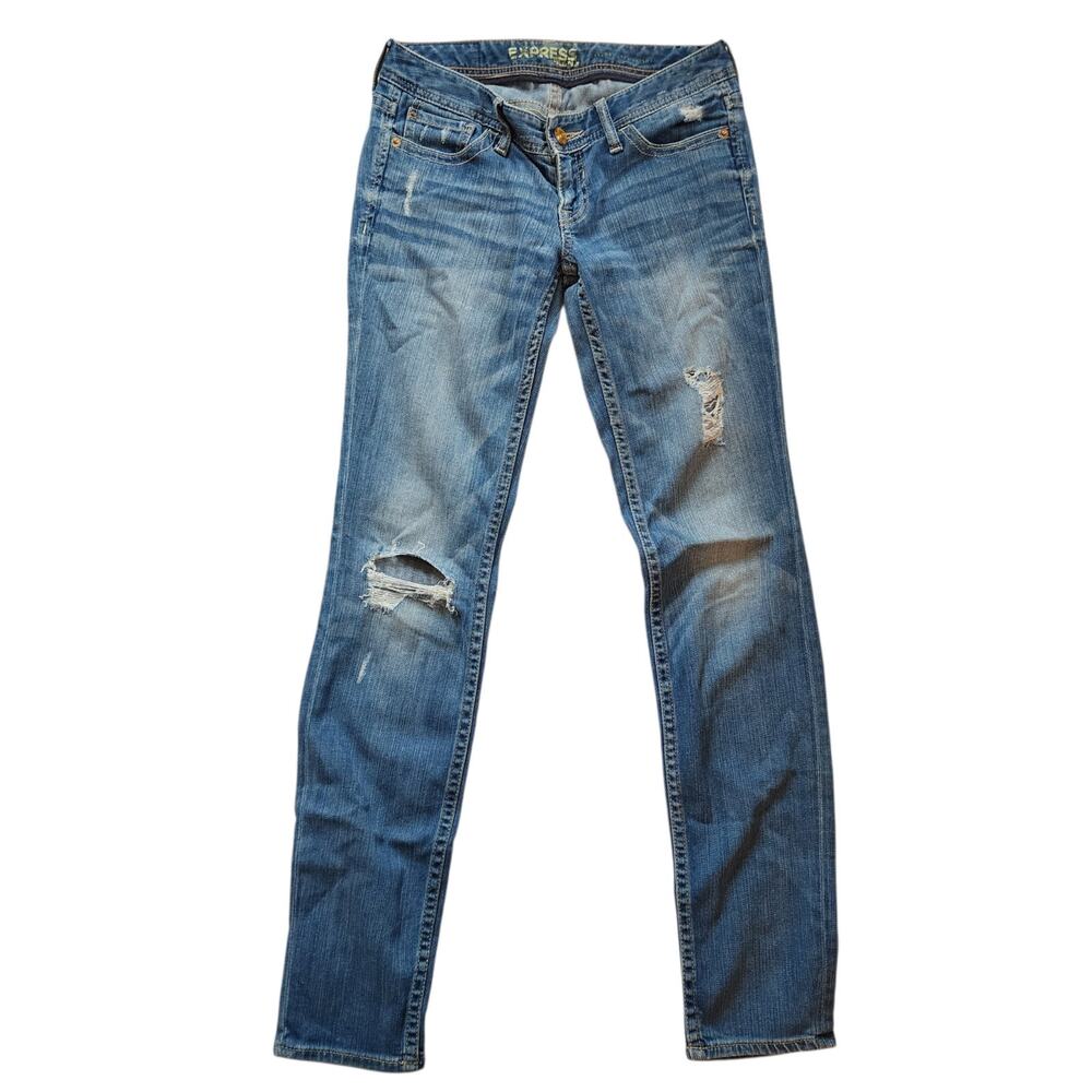 Express Zelda Ultra Skinny Jeans Size 4 Blue Distressed Low Rise Stretch